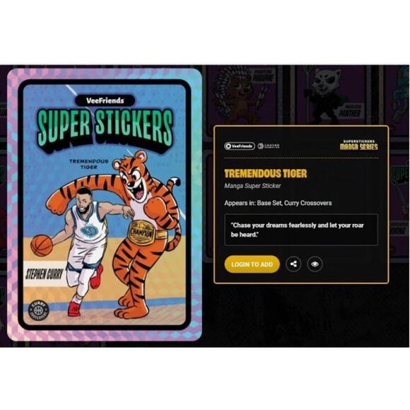 SEE PHOTO Veefriends Road to Veecon Tremendous Tiger Green Ice Super Sticker+Pin - Picture 12 of 12